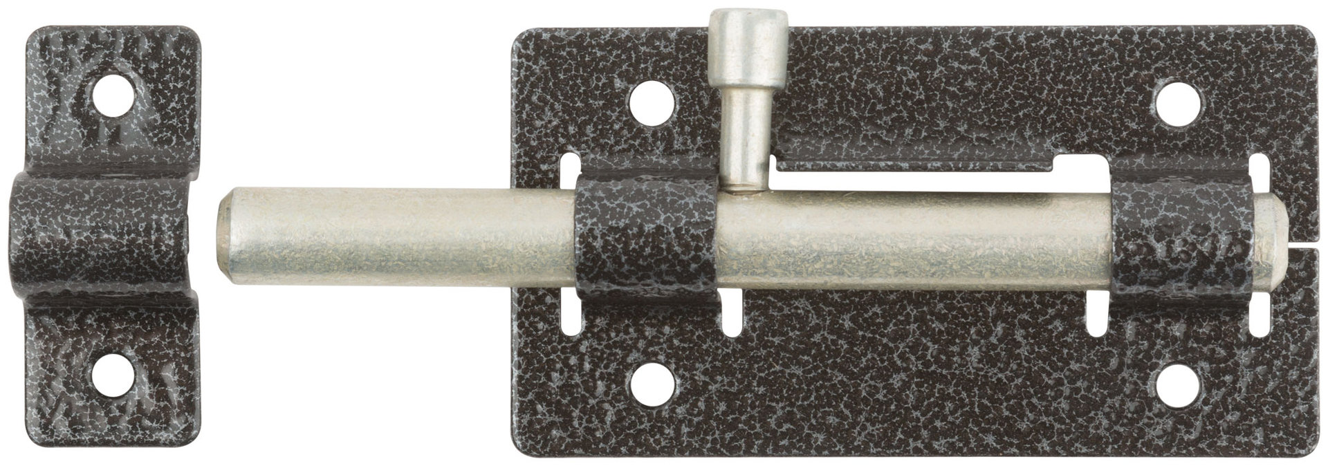 Задвижка накладная усиленная для дверей, круглый ригель, серебро (66691)