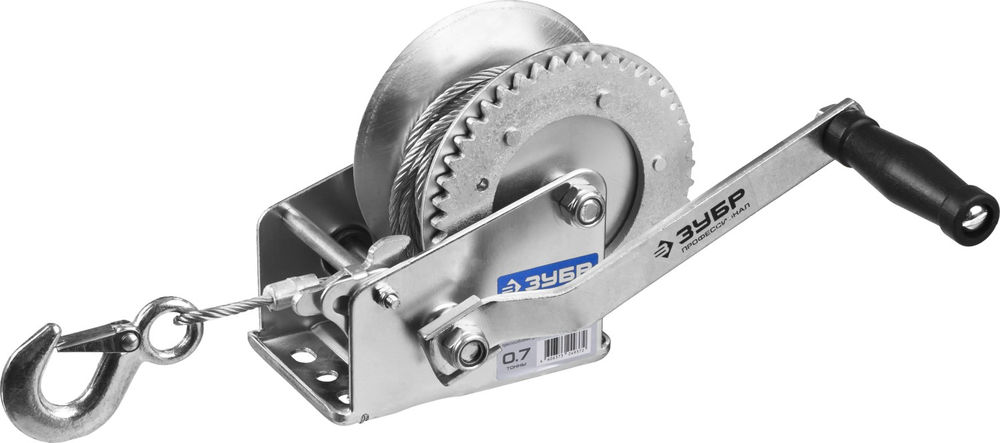Лебёдка ручная барабанная тяговая тросовая 0.7 т, 8 м ЗУБР Профессионал 43113-0.7_z01