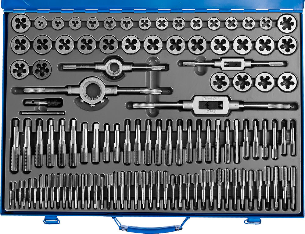 Набор метчиков и плашек 110 предметов сталь Р6М5 Профессионал ЗУБР 28110-H110