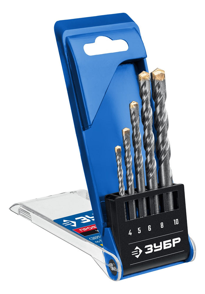 Набор сверл по бетону усиленных 5 шт: d 4–5–6–8–10 мм, трехгранный хвостовик ЗУБР Профессионал 2916-H5_z01