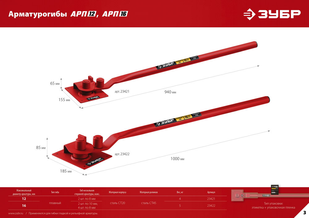 Арматурогиб плавный гиб ЗУБР АРП-12 23421