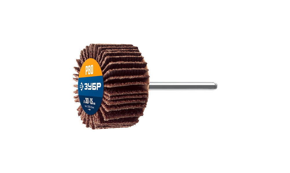 Круг шлифовальный лепестковый d 30 x 15 мм, P80, на шпильке d 3.2 мм ЗУБР Профессионал 36600-080_z01