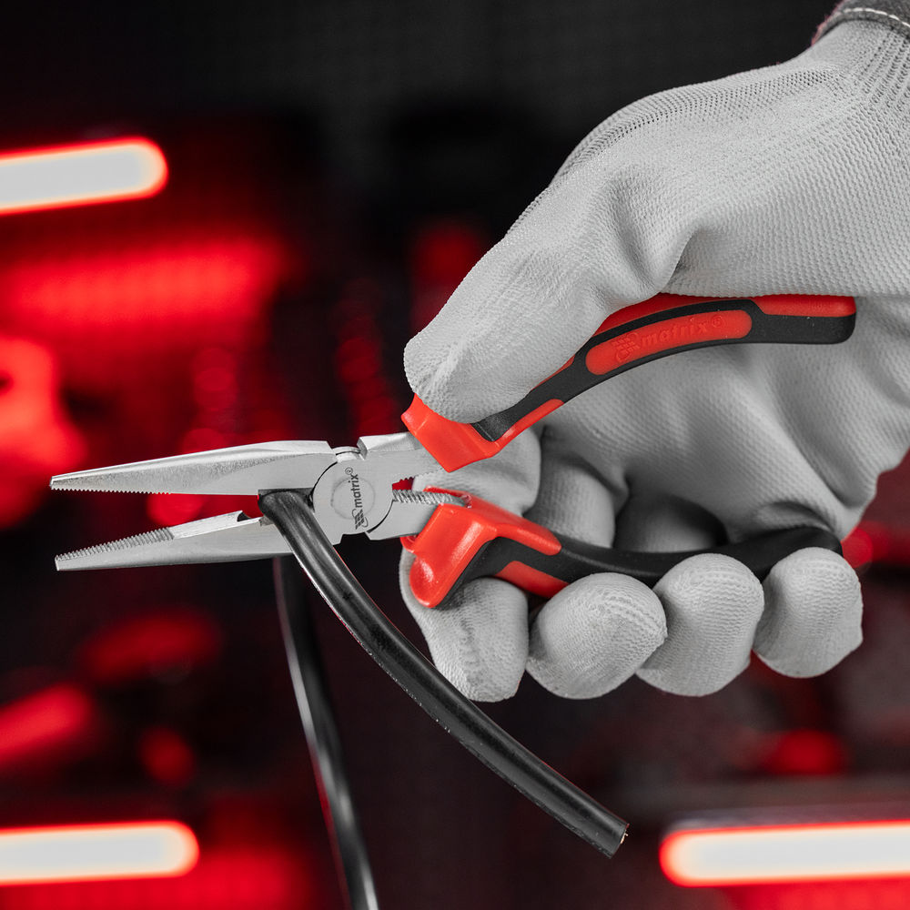 Длинногубцы прямые Nickel, 160 мм, никелированные, двухкомпонентные рукоятки Matrix (17164)