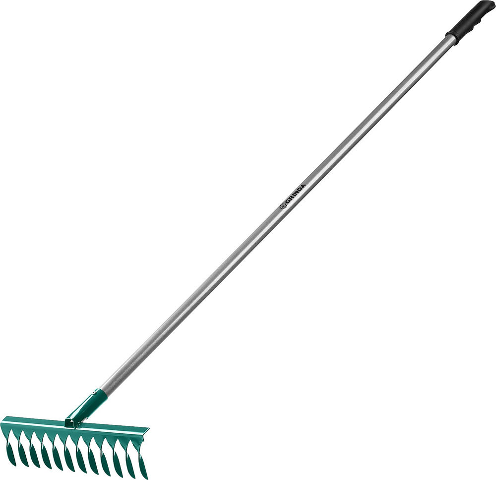 Садовые грабли PR-12T ALU, 380 х 95 х 1500 мм, 12 витых зубцов, углеродистая сталь, алюминиевый черенок, PROLine GRINDA 39585