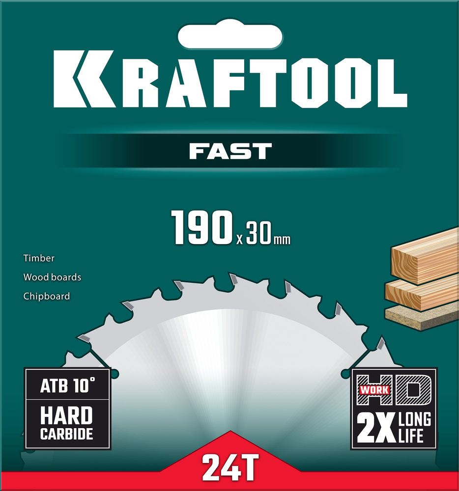 Пильный диск по дереву Fast, 190 х 30 мм, 24Т KRAFTOOL 36950-190-30