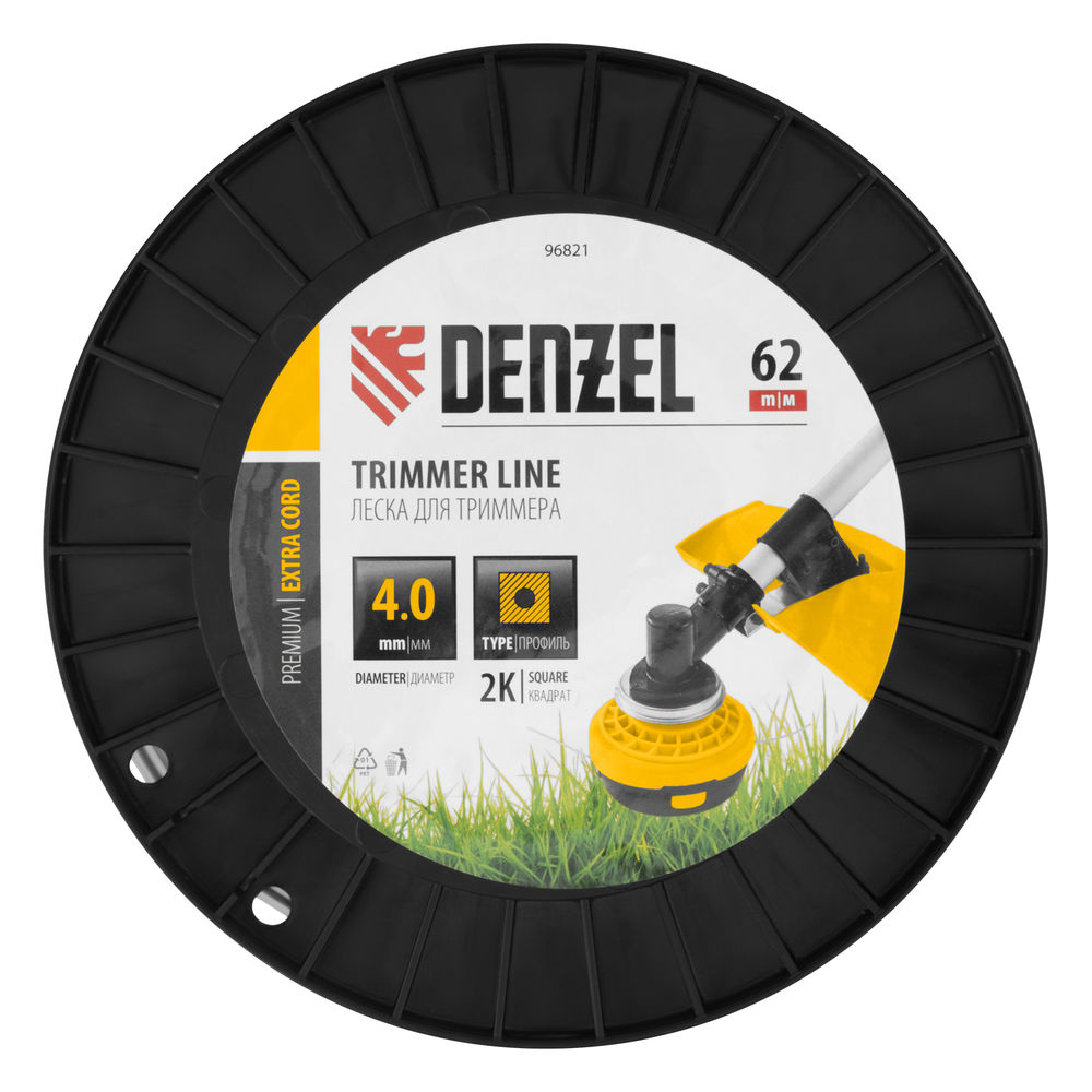 Леска для триммера двухкомпонентная квадрат, 4,0мм х 62м, на DIN катушке EXTRA CORD Denzel (96821)