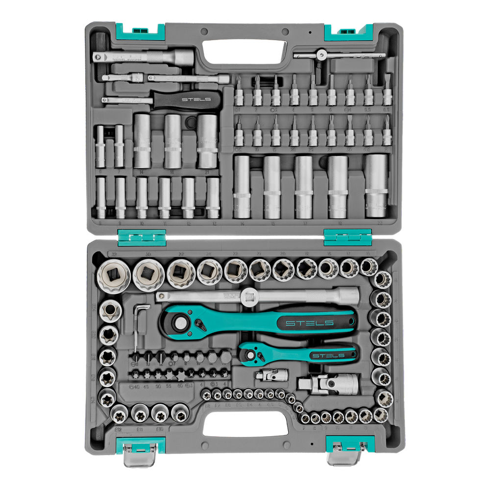 Набор инструментов 1/2, 1/4, CrV, 12 гранные головки, пластиковый кейс, 109 предмета Stels