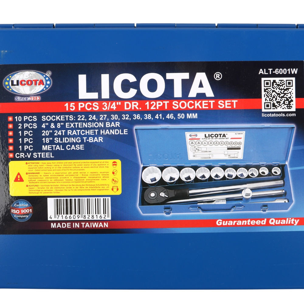 Набор торцевых головок 12-ти гранных, 15 пр., 22-50 мм 3/4 Licota ALT-6001W