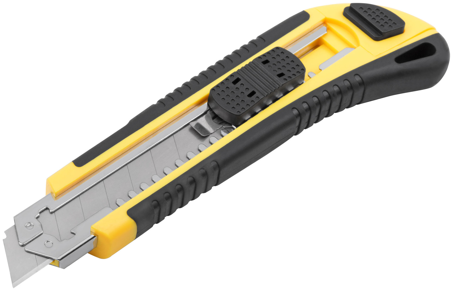 Нож технический 18 мм усиленный прорезиненный, кассета 3 лезвия, Профи (10263)