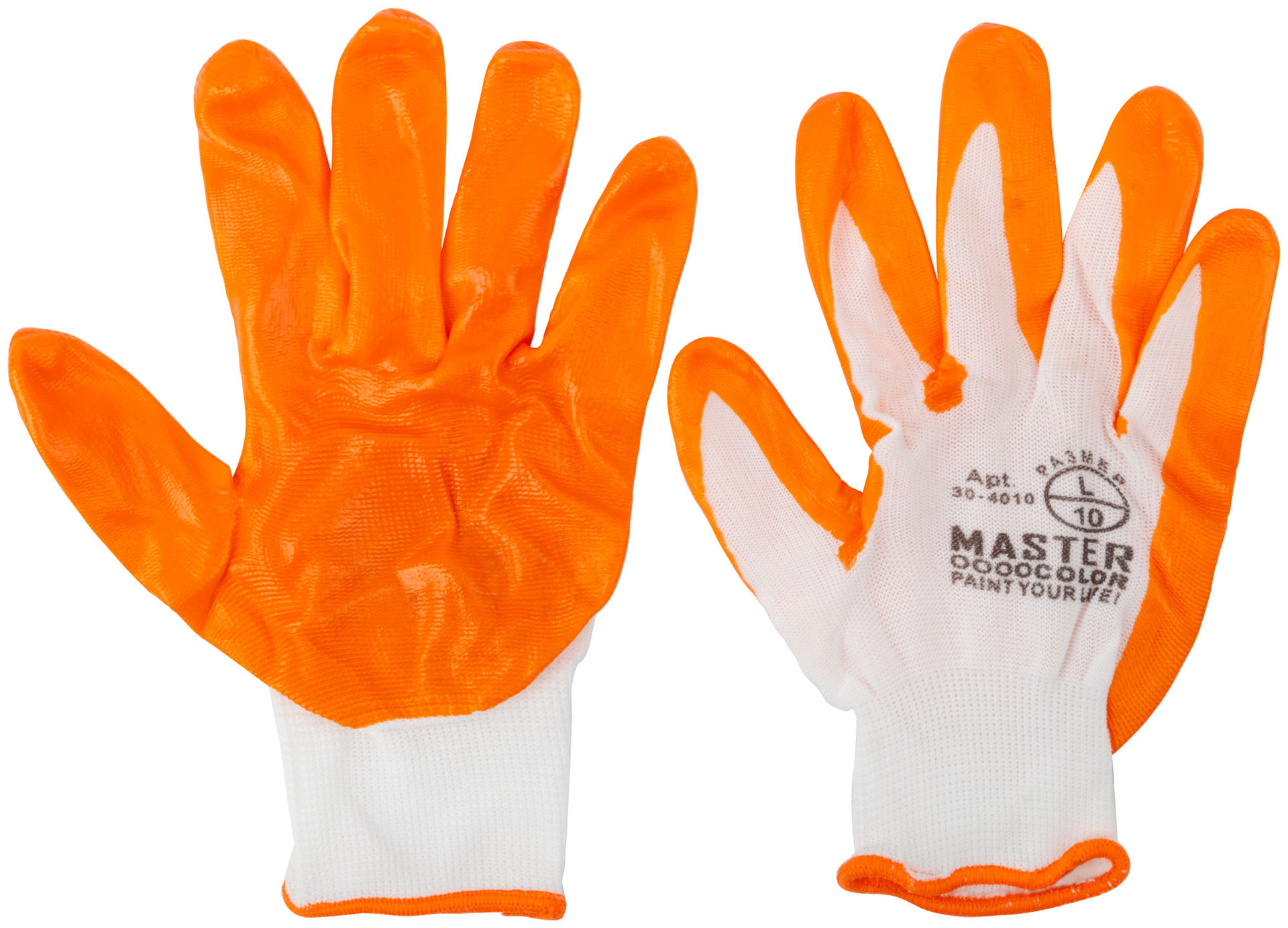 Перчатки белые, полиэстер с обливкой из нитрила (кислото-щелочно стойкие; водоотталкивающие), р-р L/9 (30-4010)