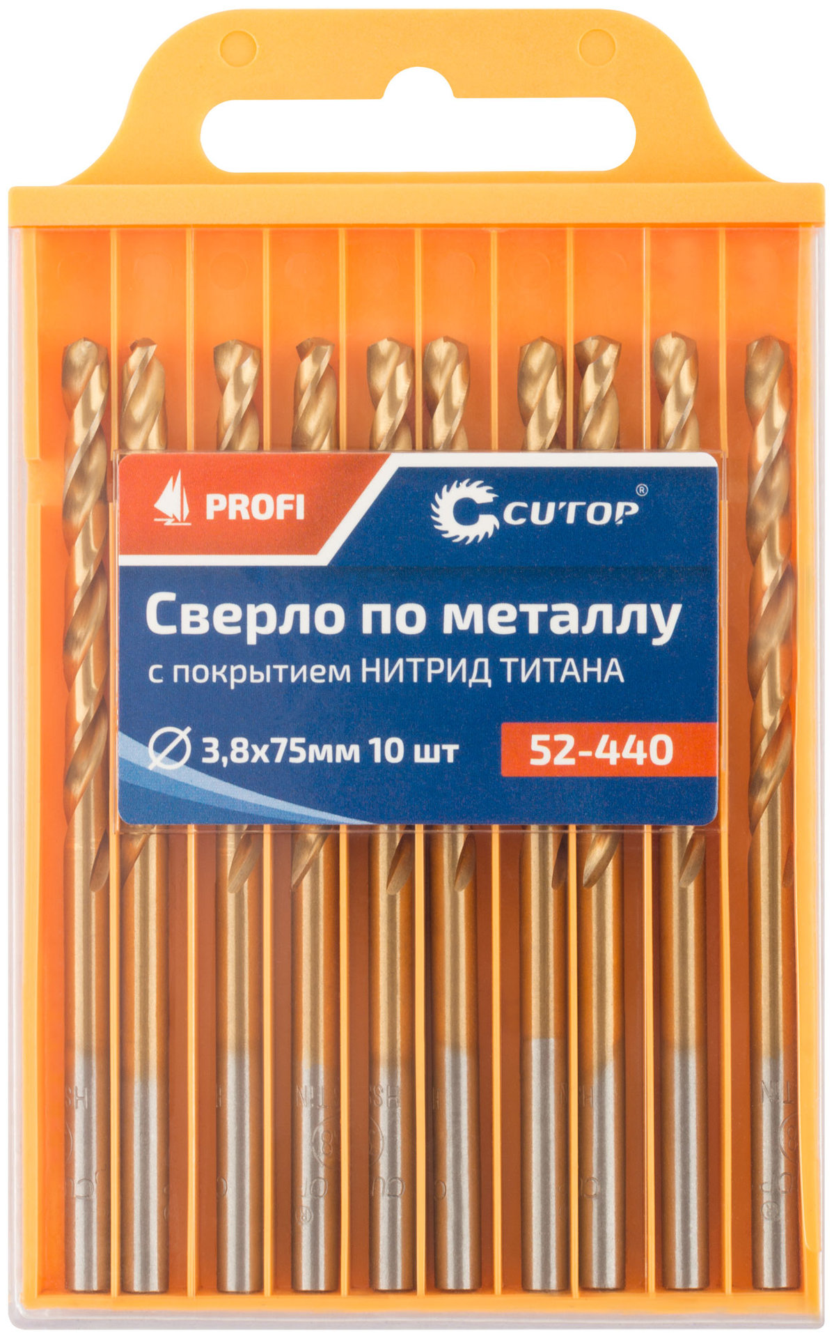 Сверло по металлу Cutop Profi с титановым покрытием, 3,8х75 мм (10 шт) (52-440)