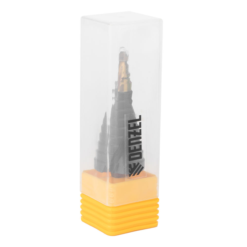 Сверло ступенчатое, 6-8-10-12-14-16-18-20-22-24-26-28-30мм, Р6М5, 6-гр. хвостовик Denzel (723604)