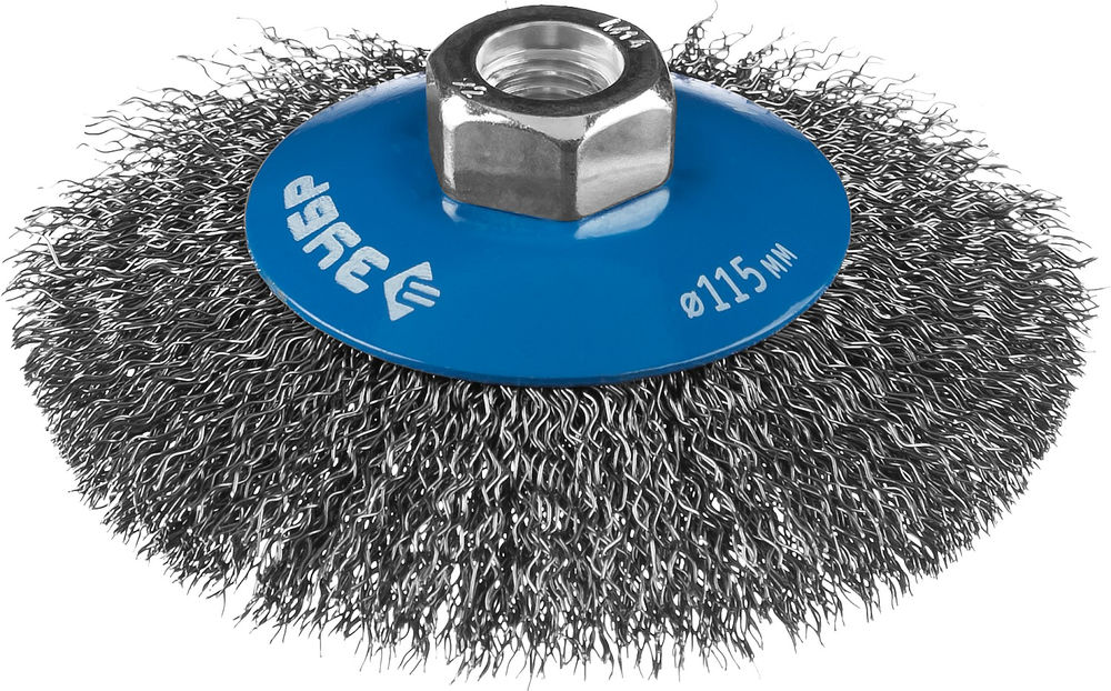 Щетка-крацовка коническая для УШМ 115 мм, витая стальная проволока 0.3 мм ЗУБР Профессионал 35265-115_z02