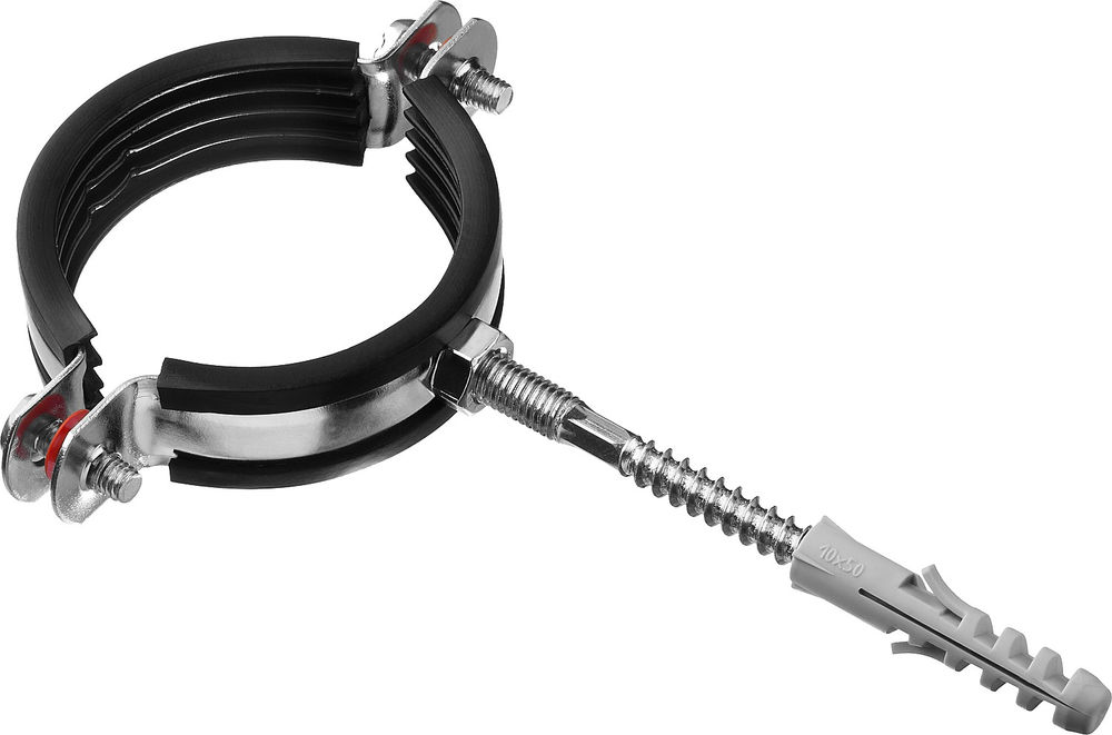 Хомут трубный с сантехнической шпилькой и дюбелем 2, цинк, 1 шт ЗУБР 37866-59-65