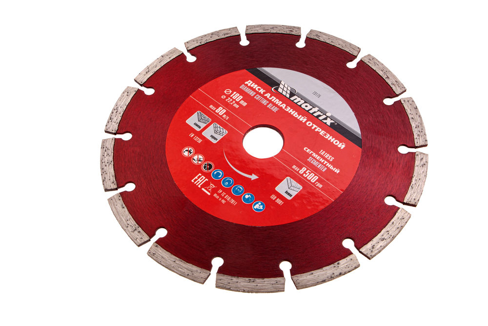 Диск алмазный, отрезной сегментный, 180 х 22.2 мм, сухая резка Matrix Professional (73175)