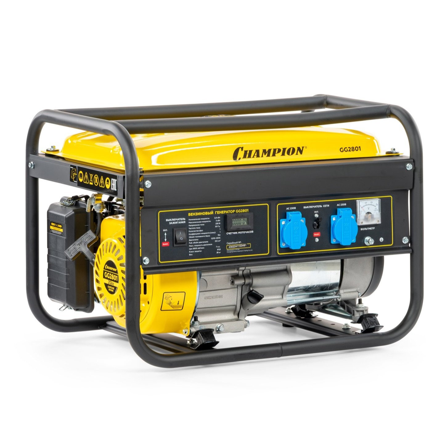 Генератор CHAMPION GG2801 (2,8/3,0 кВт 7лс 15л 39 кг, счетчик) (GG2801)