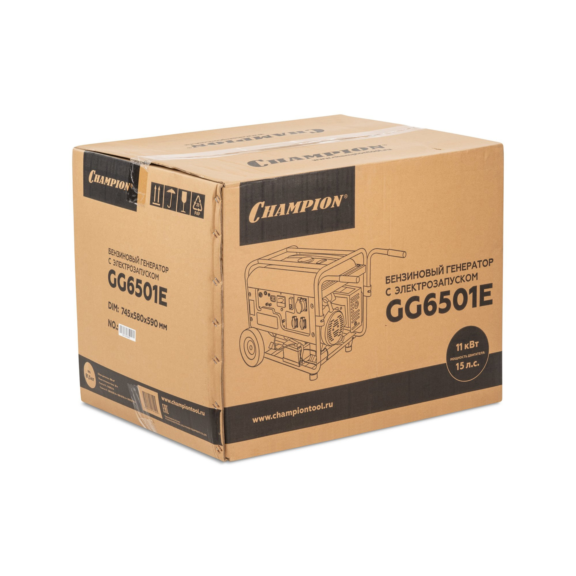 Генератор CHAMPION GG6501E+ATS (5/5,5кВт 15лс 25л 12В 81,5кг эл. стартер,счетчик) (GG6501E)