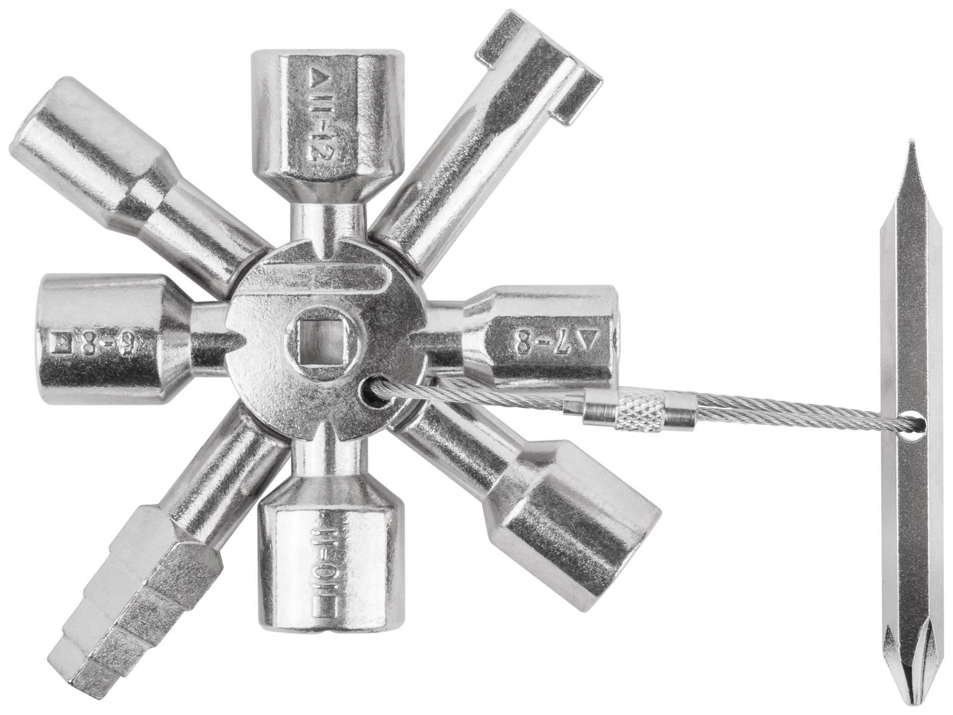 Ключ универсальный для электрошкафов 10-в-1, двусторонняя CrV бита РН2/SL7 (60110)