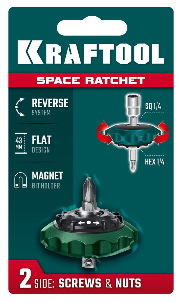 Трещотка реверсивная суперкомпактная для бит и головок SPACE Ratchet KRAFTOOL 25890