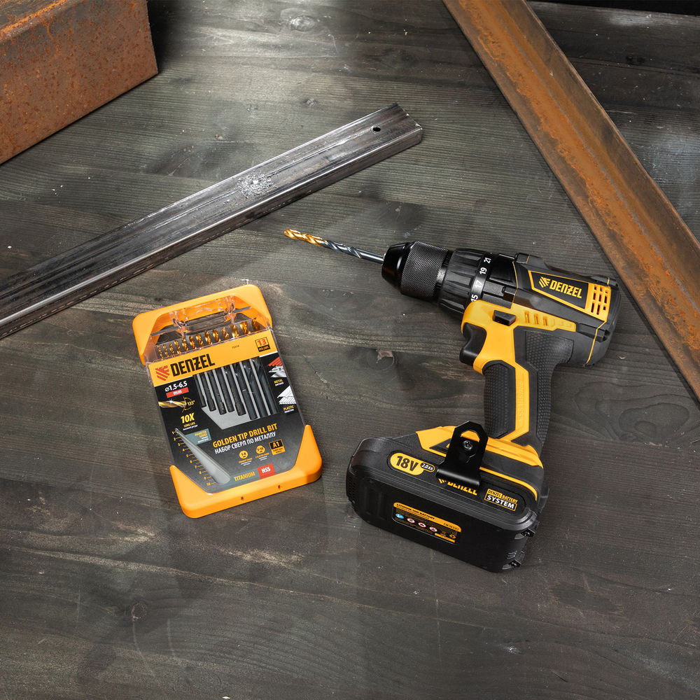 Набор сверл по металлу, 1,5-6,5 мм, HSS-Tin, Golden Tip, 13 шт Denzel (72318)