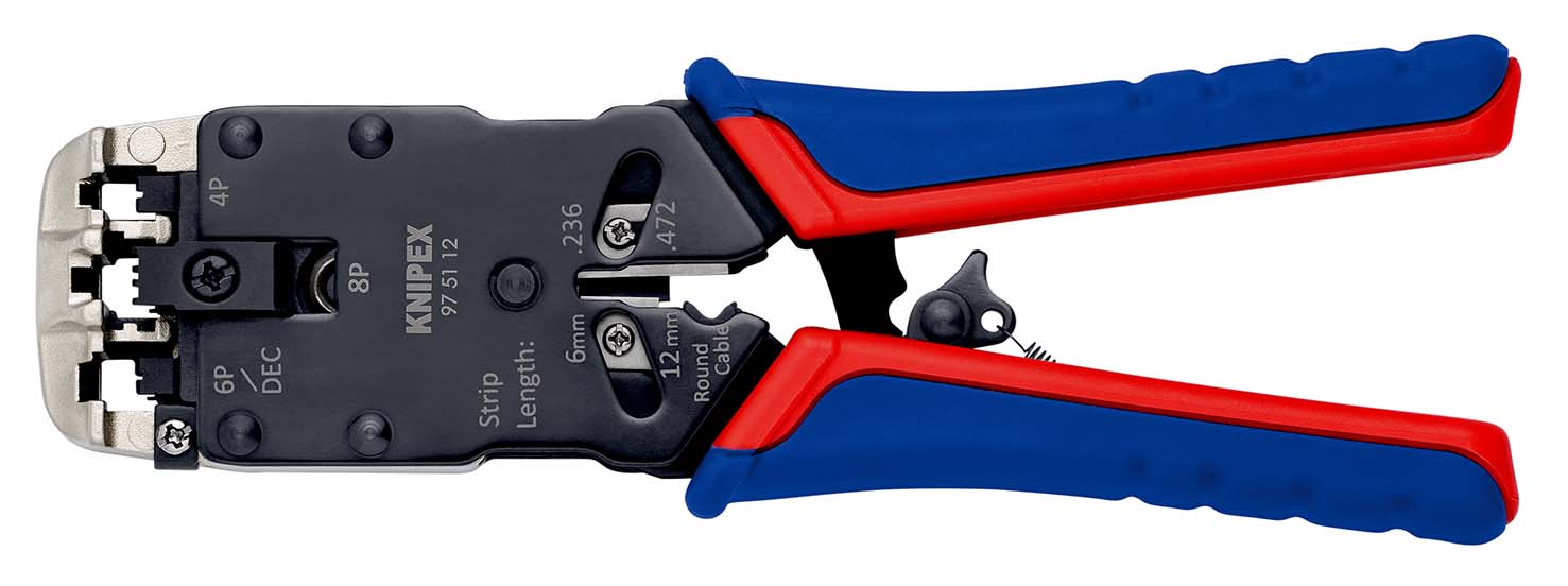 Пресс-клещи для штекеров RJ, 3 гнезда, RJ 10 (4-pin), RJ 11/12 (6-pin), RJ 45 (8-pin), 200 мм (KN-975112)