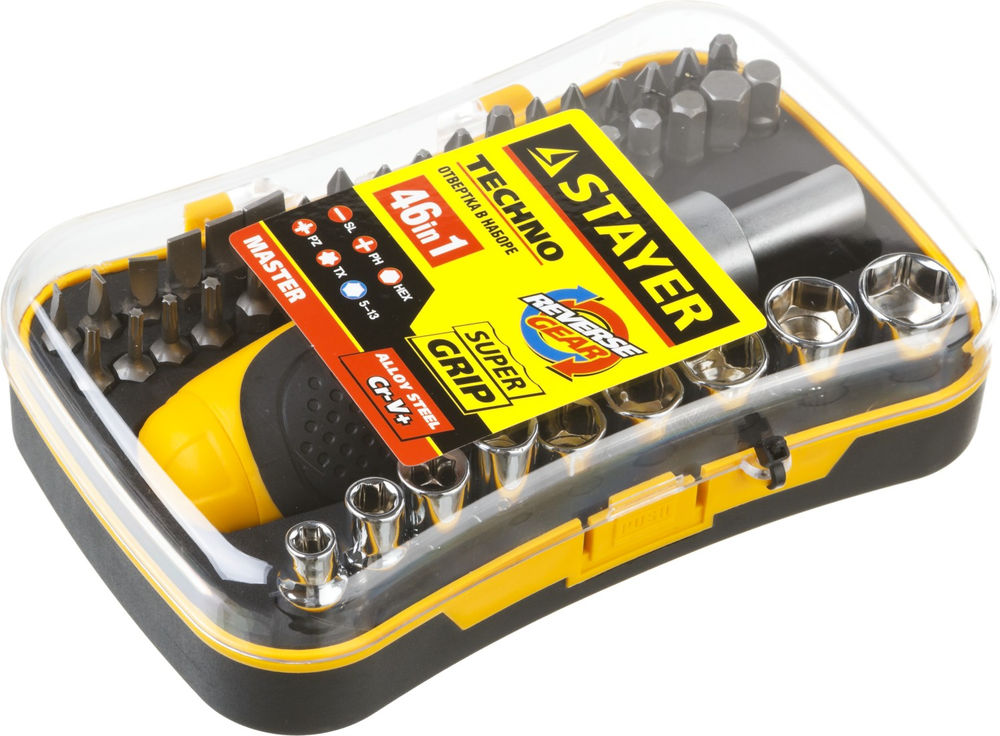 Отвертка реверсивная с насадками 46 предм. Compact-46 STAYER 25084-H46