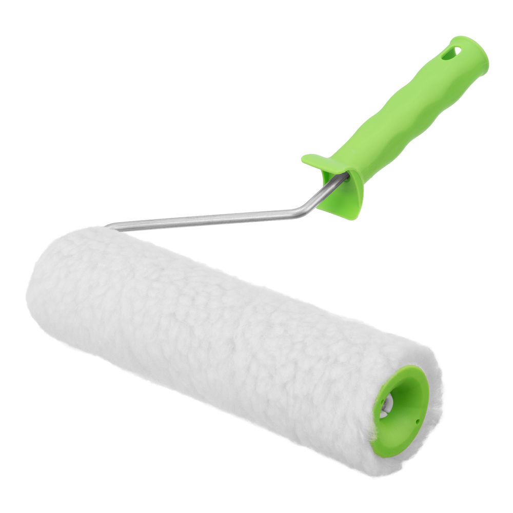 Валик с натуральным мехом, с ручкой, 250 мм, ворс 12 мм, D 48 мм, D ручки 6 мм, Сибртех (80124)