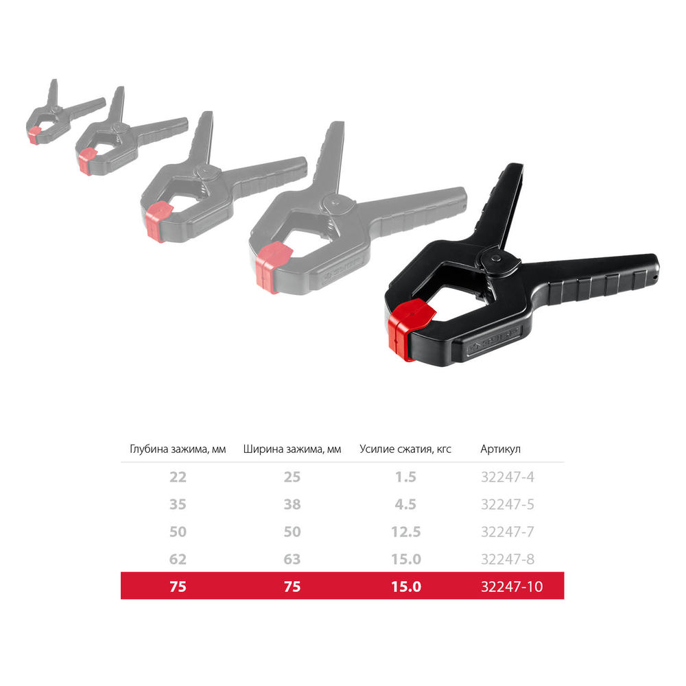 Пружинный зажим МЗ-100, 100 х 75 мм ЗУБР 32247-10