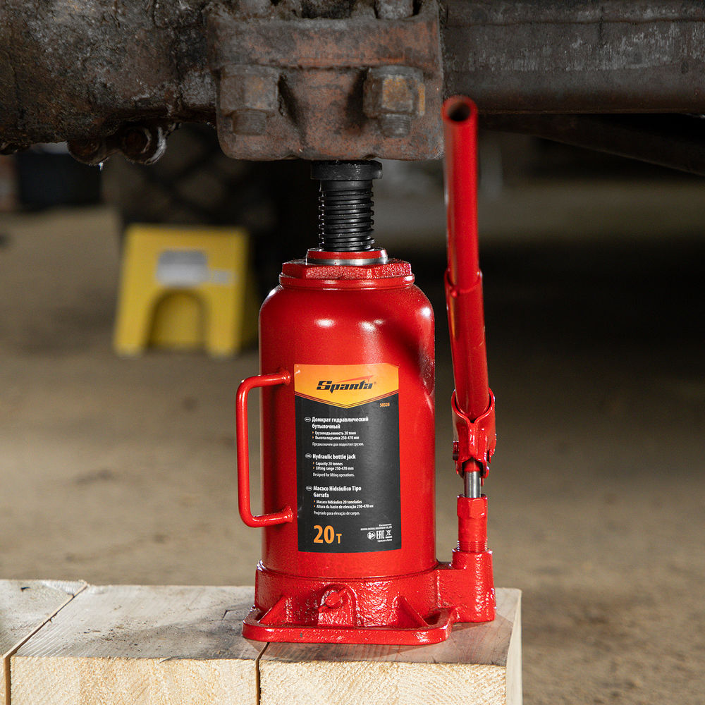 Домкрат гидравлический бутылочный, 20 т, h подъема 250-470 мм Sparta (50328)