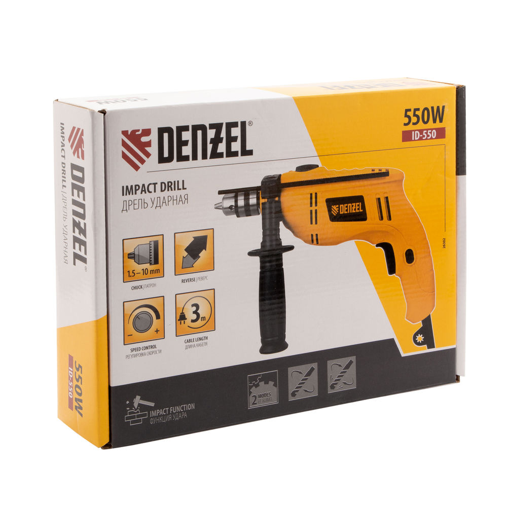 Дрель ударная ID-550, 550 Вт, 0-2900 об/мин, 46400 уд/мин Denzel (26302)