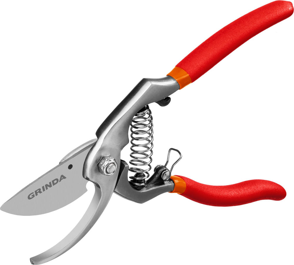 Плоскостной секатор G-7, 210 мм, высокоуглеродистая сталь, направленное под углом лезвие, цельнокованый, покрытие ПВХ GRINDA 423107