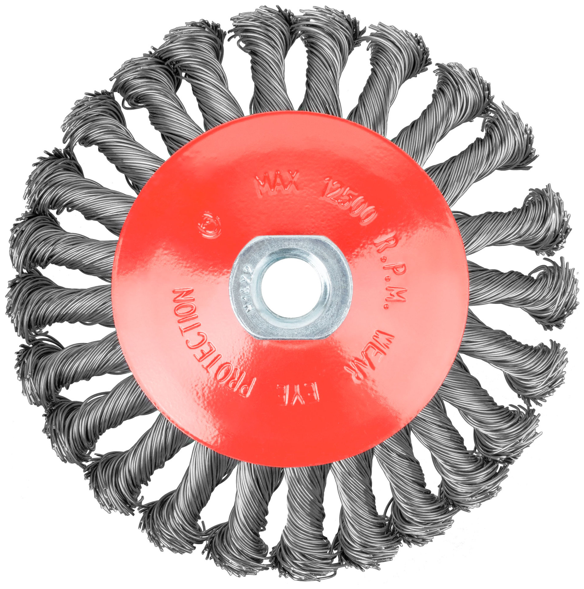 Корщетка-колесо с наклоном, гайка М14, стальная витая проволока 125 мм (39116)