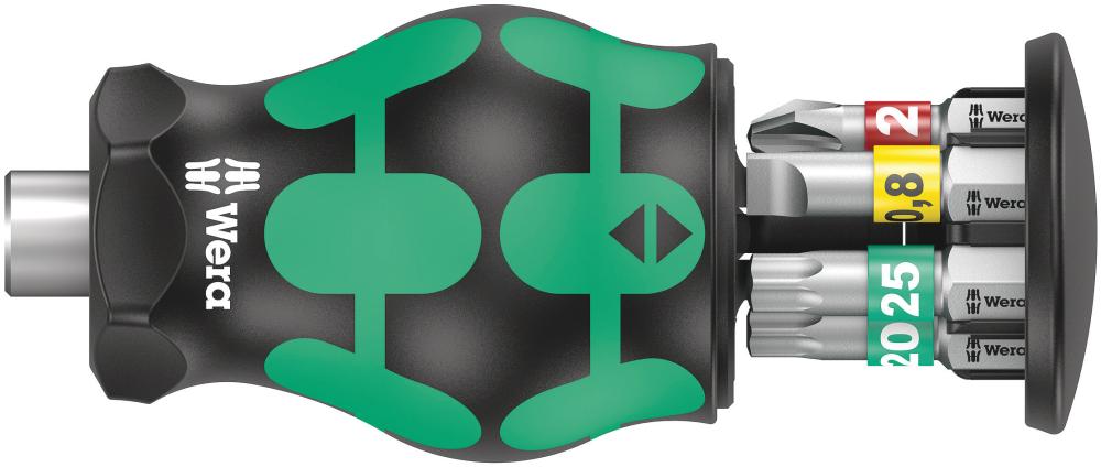 Отвёртка-битодержатель короткая PH 1/2; TORX® TX 15/20/25; SL 0.8 x 5.5 с битами, магнит, 6 пр. Kraftform Kompakt Stubby Magazin 1 WE-008873