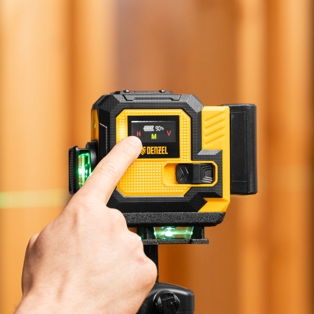 Лазерный уровень мультипризменный DLV-360-3T, 30 м, зеленый луч, Li-Ion 2,4 Aч, штатив // Denzel (350805)