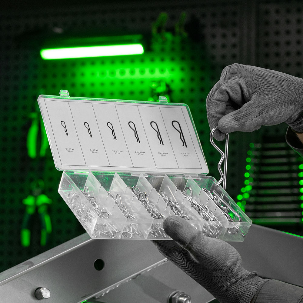 Набор шплинтов, S головки, с фиксацией, 150 предметов Сибртех (47605)