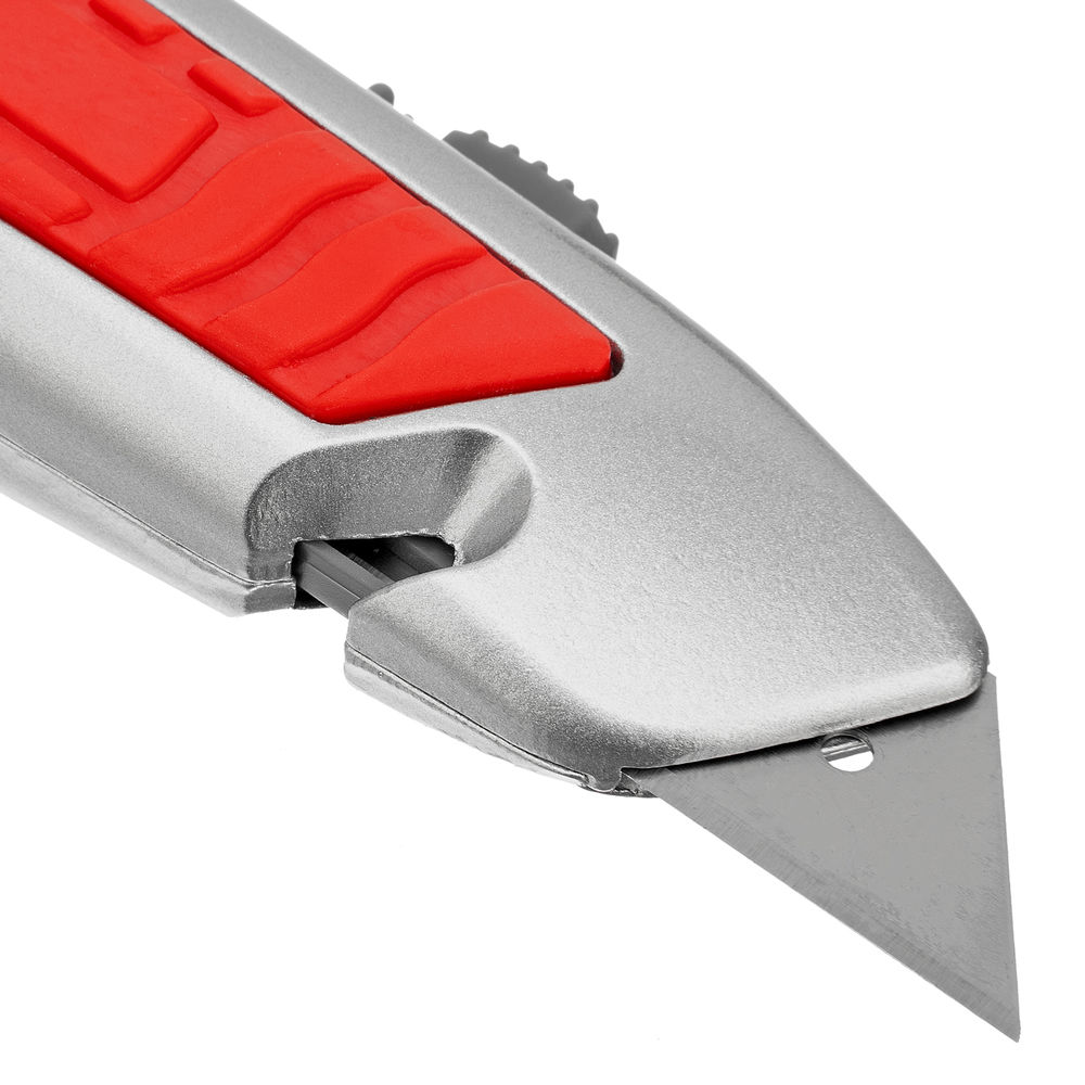 Нож, 19 мм, выдвижное трапециевидное лезвие, отделение для лезвий, метал. корпус Matrix (78967)