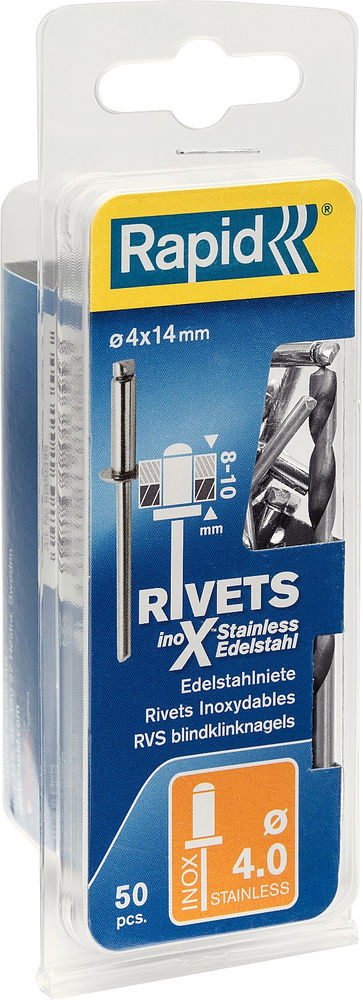 Нержавеющая заклепка 4.0 х 14 мм, 50 шт RAPID 5000395