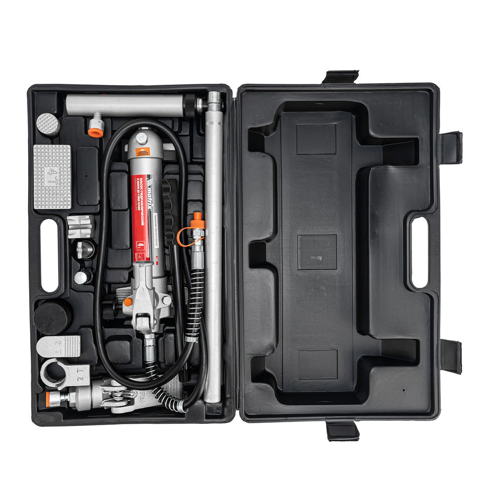 Растяжка гидравлическая, 4 т, набор из 17 предметов, 7 сменных насадок, в пластиковом кейсе Matrix (513345)