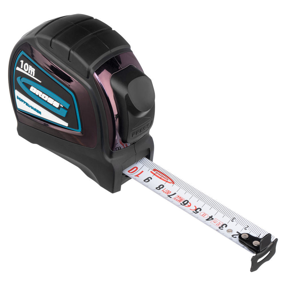 Рулетка Doppelhaken,10 м x 25 мм,двухсторонний зацеп,Нейлон,двусторонняя шкала,автоматическая фиксация Gross