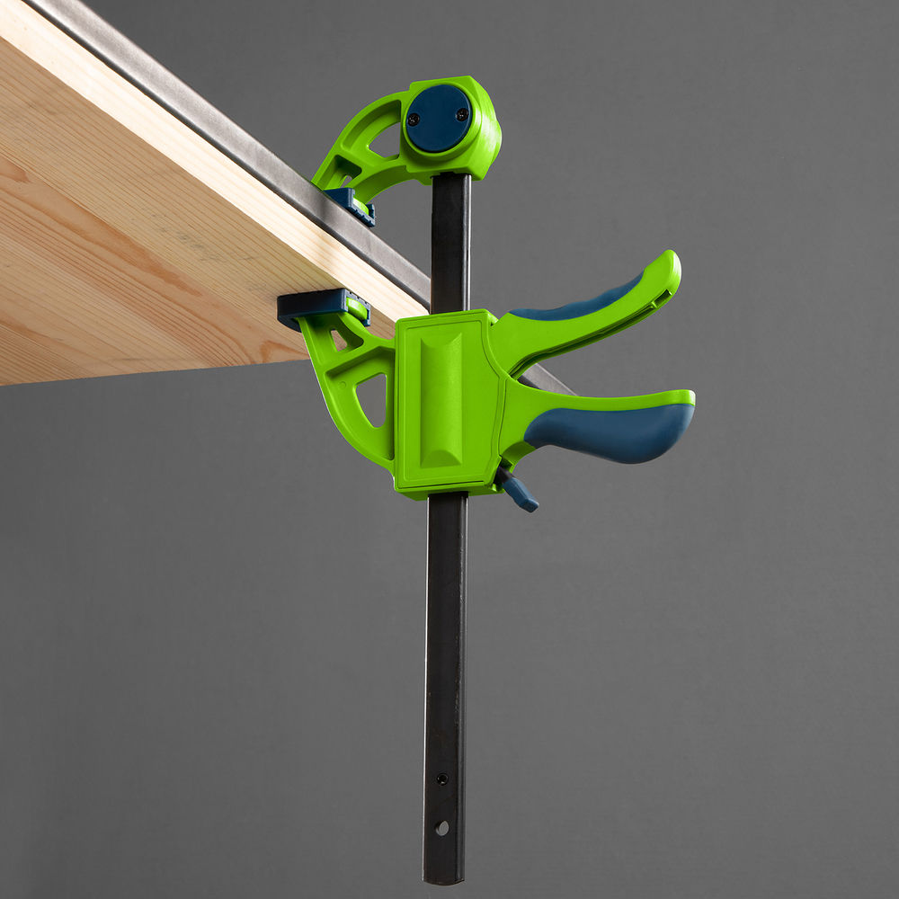 Струбцина F-образная, быстрозажимная, 150 х 70 х 360 мм, пластиковый корпус, фиксатор, двухкомпонентная рукоятка Сибртех (20563)