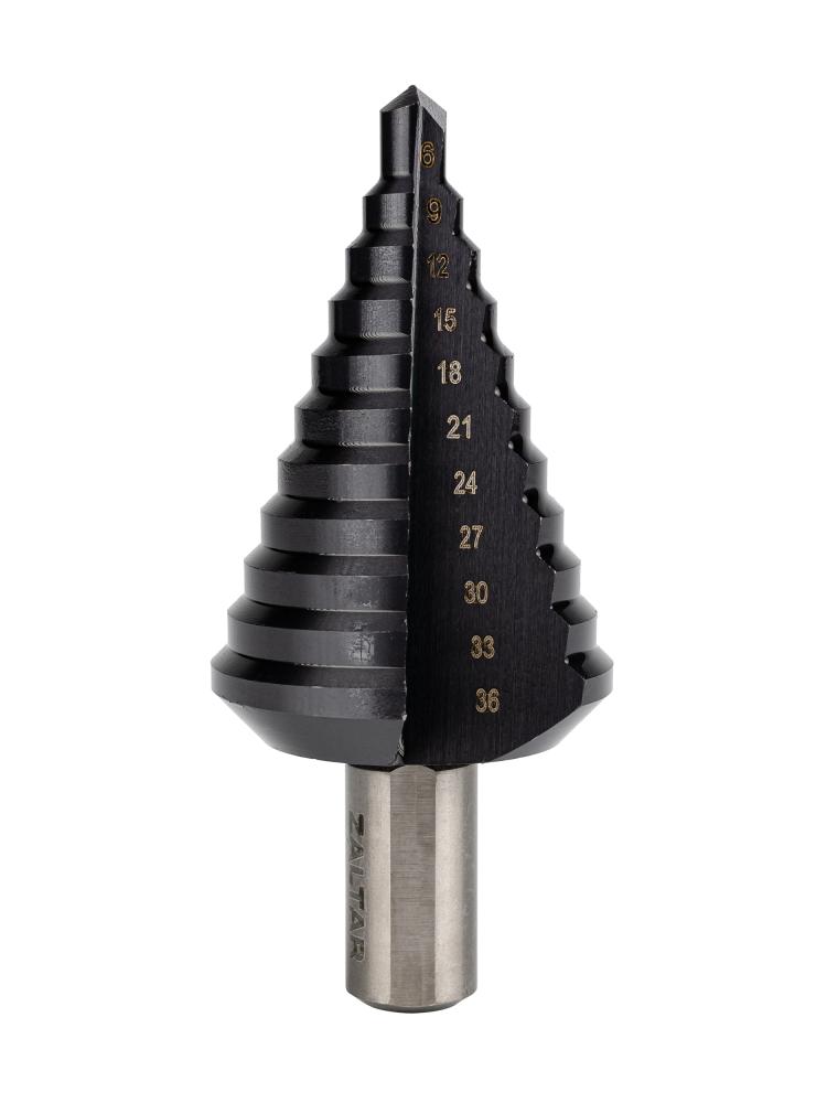 Сверло ступенчатое, HSS TiAlN, O9-36 мм, прямая канавка, трёхплоскостной хвостовик (ZA-50069)