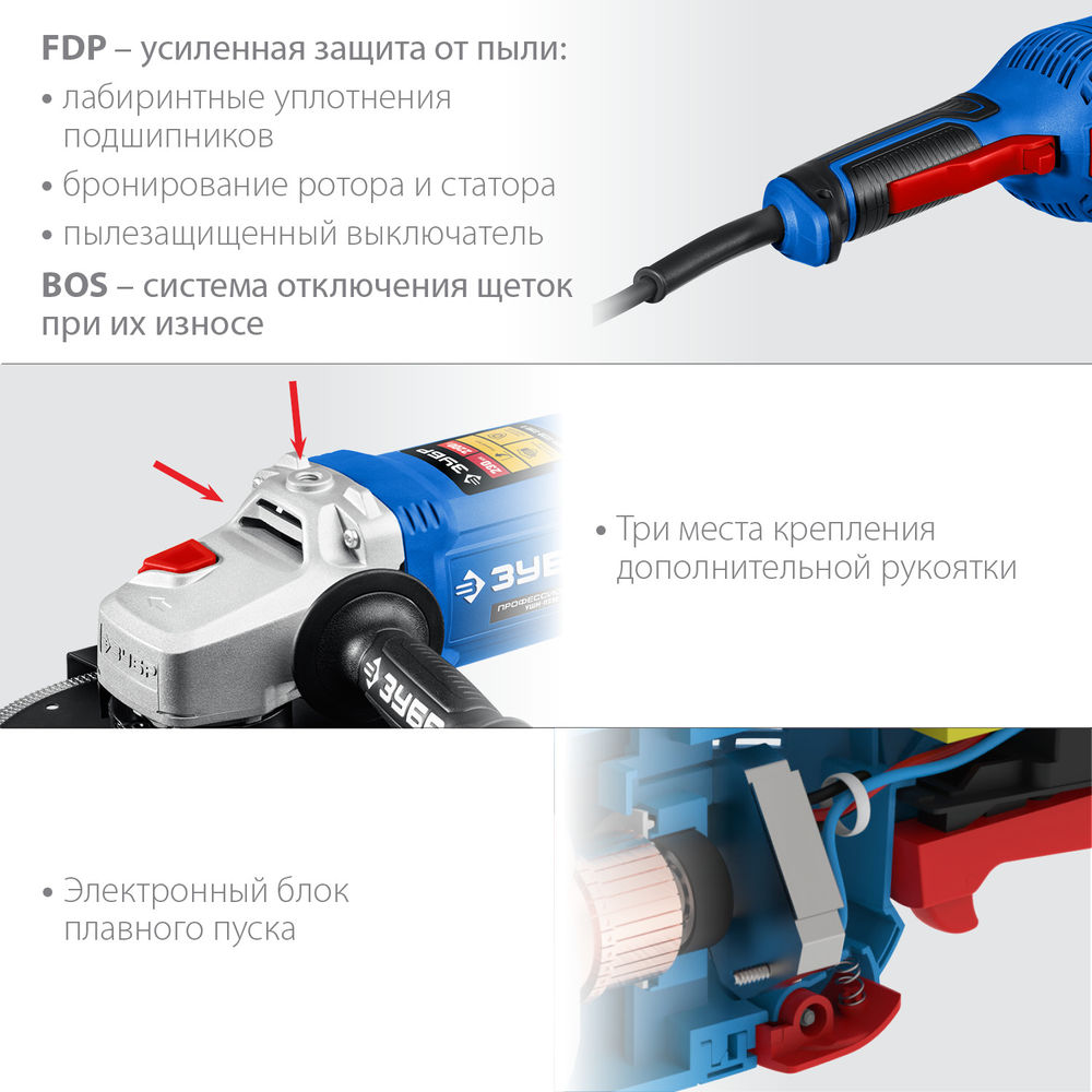 УШМ 2200 Вт d230 мм Профессионал ЗУБР УШМ-П230-2200 П
