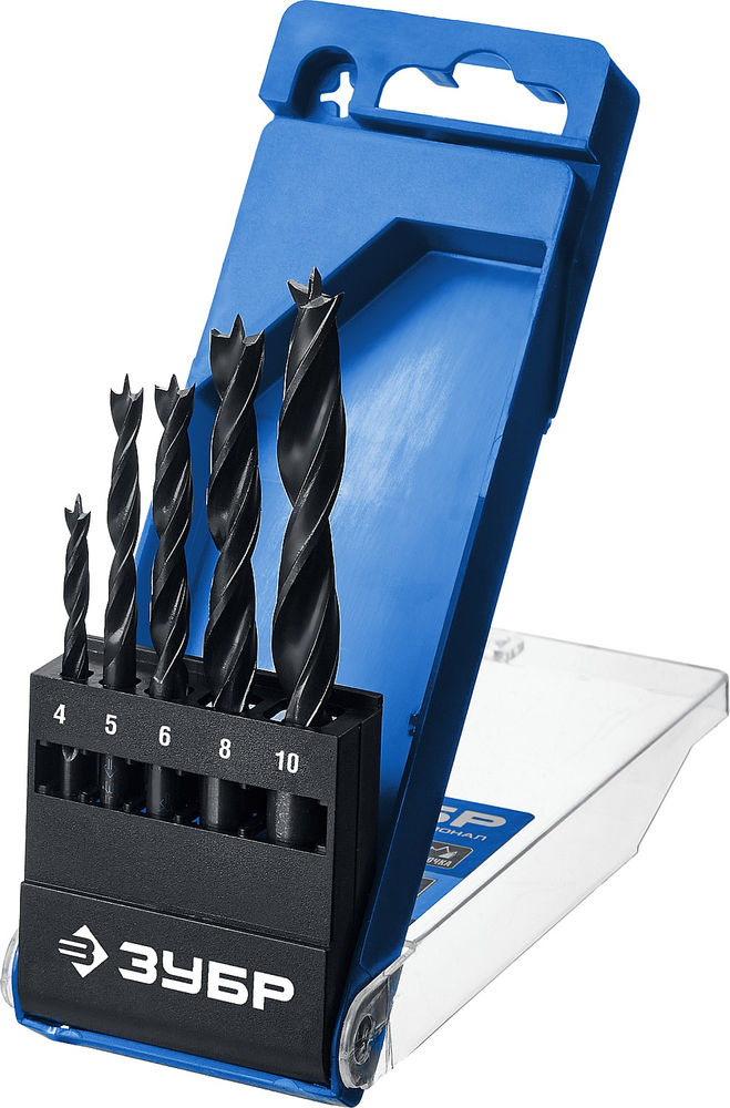 Набор сверл спиральных по дереву 5 шт 4-5-6-8-10 мм М-образная заточка Профессионал ЗУБР 29421-H5