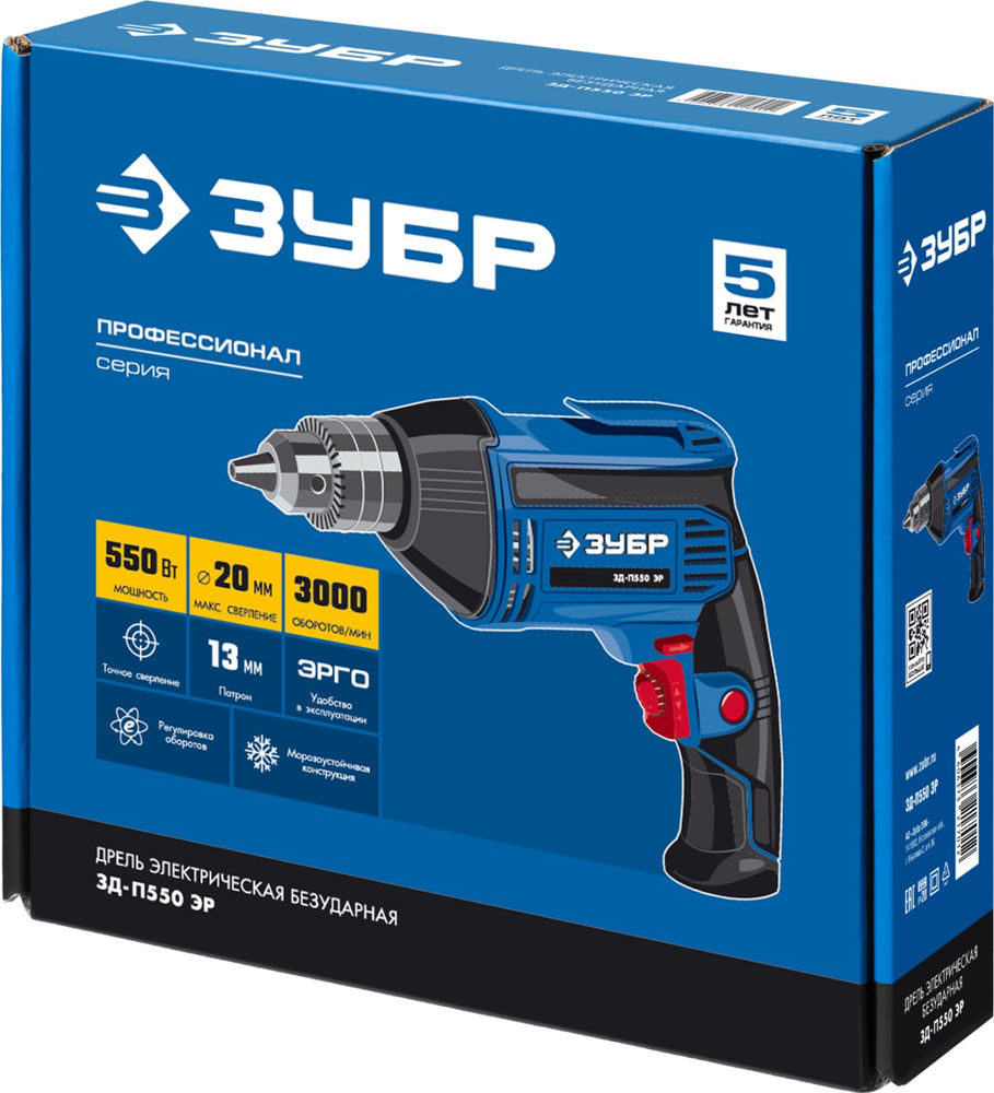 Дрель безударная 550 Вт 13 мм Профессионал ЗУБР ЗД-П550 ЭР
