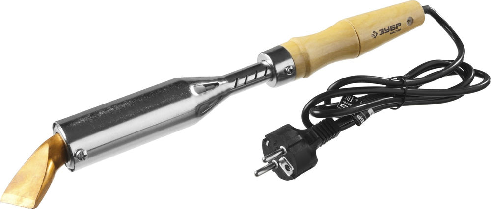 Электропаяльник Ceramic PRO 300 Вт, клин, высокомощный, деревянная рукоятка ЗУБР 55303-300