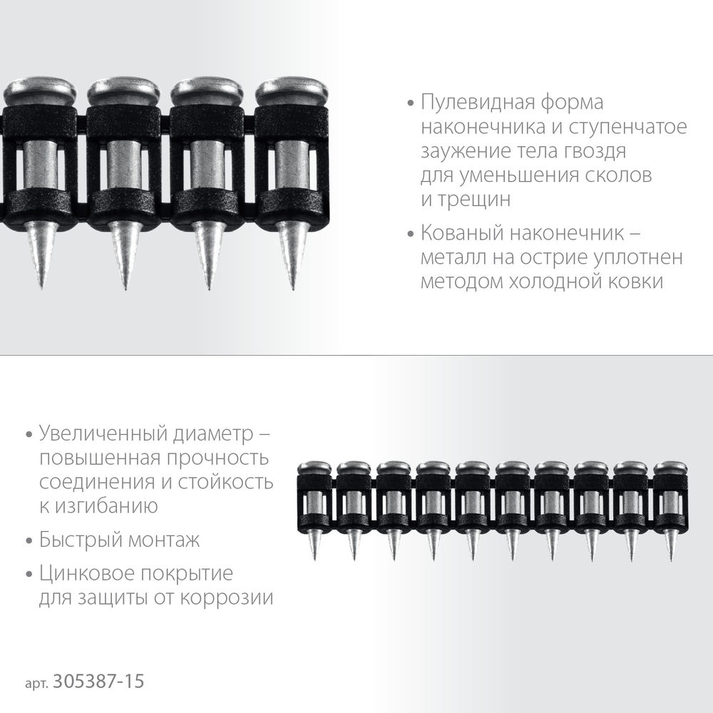 Гвозди по бетону CN усиленные 15 x 3.05 мм, оцинкованные, 1000 шт ЗУБР 305387-15