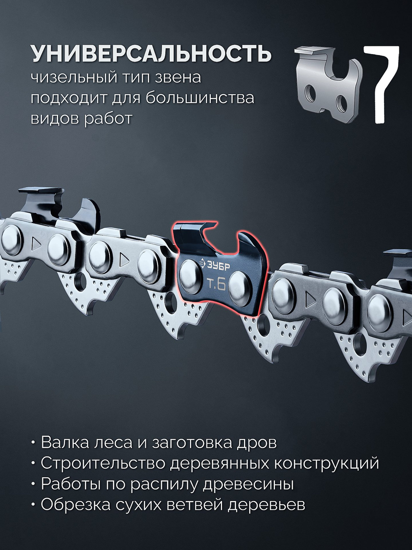 ЗУБР тип 6, 25 см, шаг 3/8?, паз 1.1 мм, 40 звеньев, цепь (71306-25)