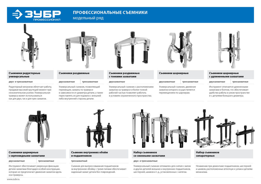 Съемник внешний d 30 - 100 мм внутренний d 45 - 115 мм раздвижной двухзахватный Профессионал ЗУБР 43310-115-100