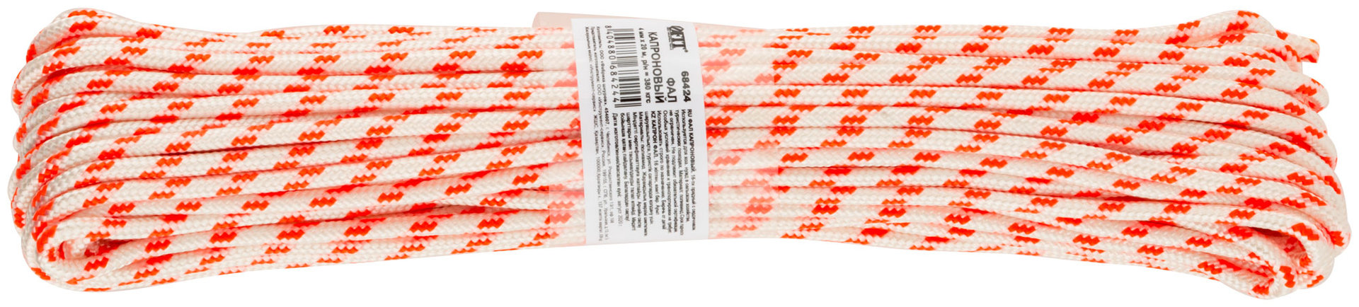 Фал капроновый плетеный 16-ти прядный с сердечником 4 мм х 20 м, р/н= 320 кгс (68424)