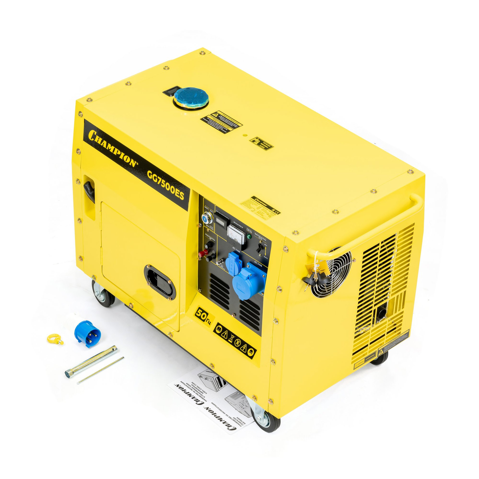 Генератор CHAMPION GG7500ES (PRO 5,5/6кВт 16лс 15л 12В 126кг, эл.стартер,счетчик,колеса,кожух) (GG7500ES)